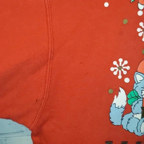 Vtg Hanes Comfort Blend Red Cat Tree Snowman Christmas Sweatshirt Size XL - Picture 10 of 11